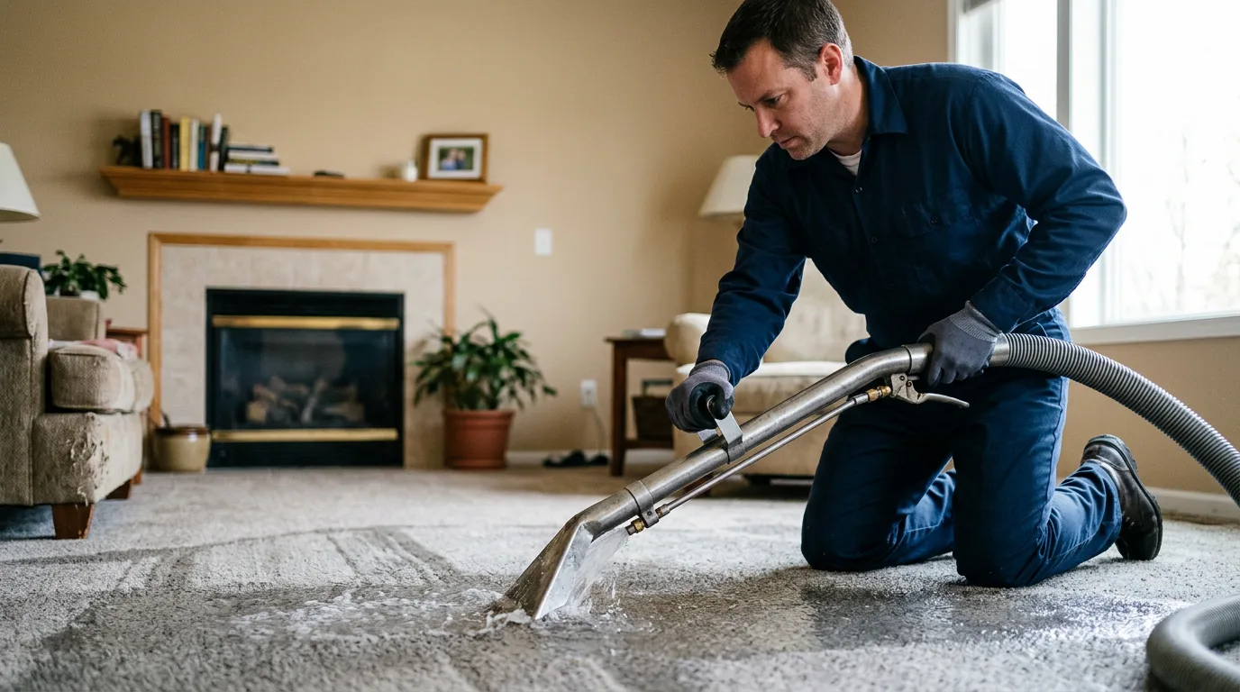 Water damage restoration technician working near Heyworth, IL